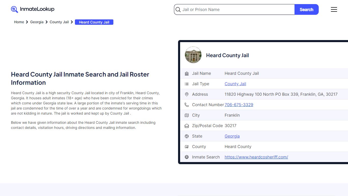 Heard County Jail Inmate Search and Jail Roster Information